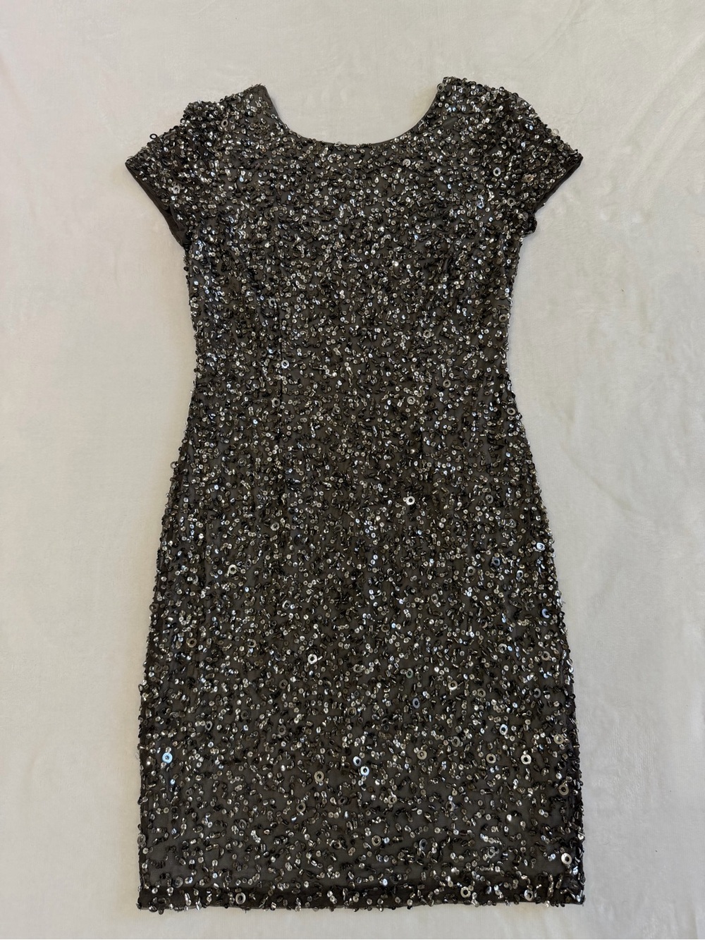 Adrianna Papell Black Sequin Cap-Sleeve Mini Dress